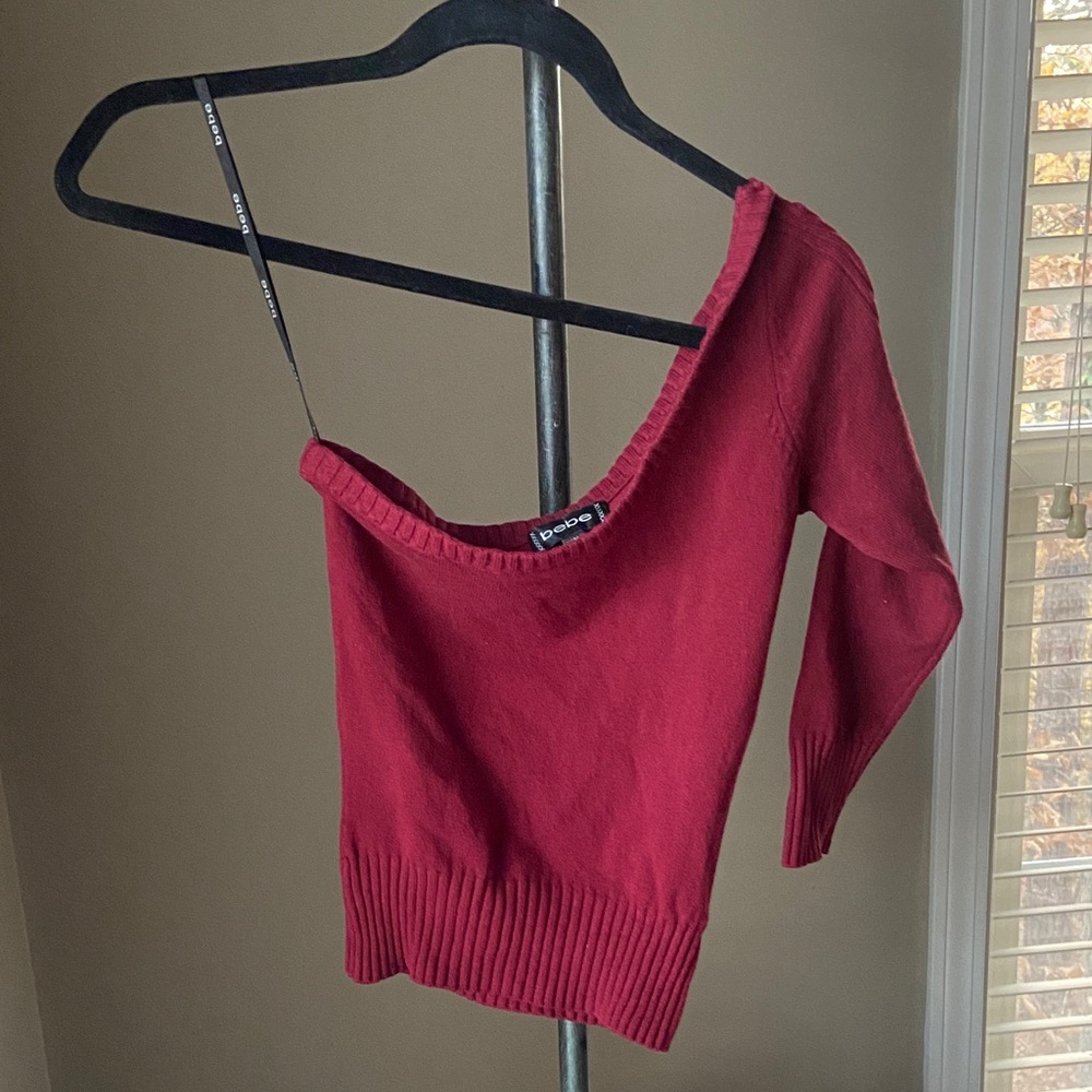 Vintage Bebe Red Off-Shoulder Sweater top silk cashmere blend size S